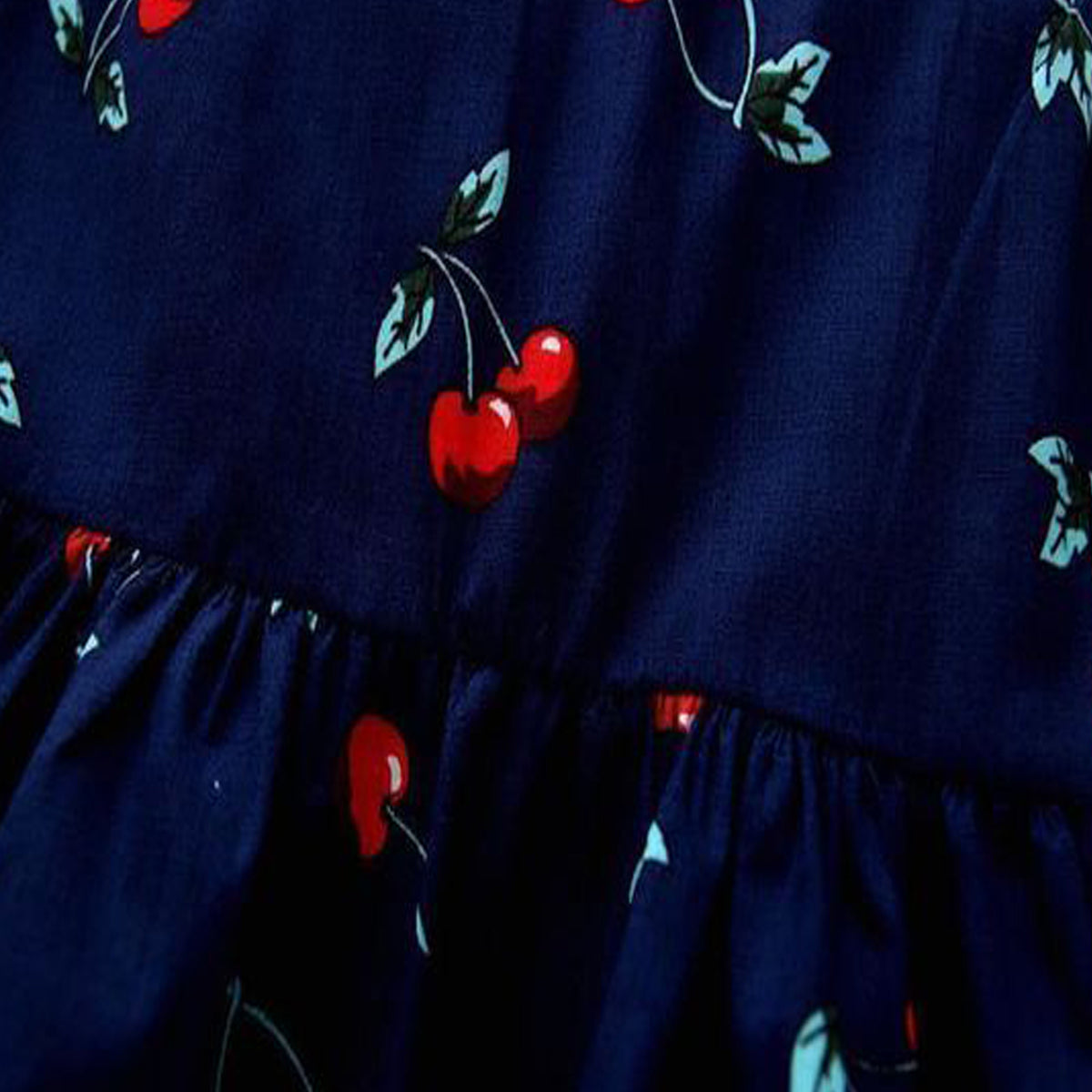Baby Girl Sleeveless Fruits Printed Dress in Navy Color For Girls.