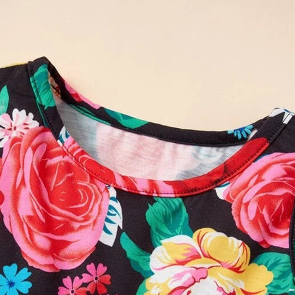 Girls Floral Print Rounnd Neck Sleeveless Casual Dress For Spring.