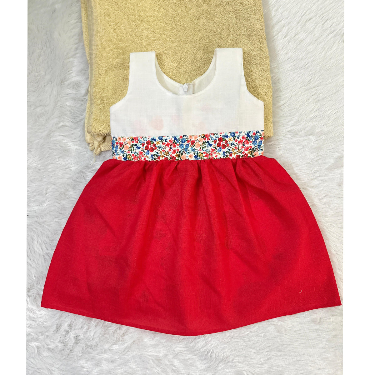 Venutaloza Princess BabyGirl's White Red Multicolor Floral Designer Midi Frock_ Dresses for Baby Girl.