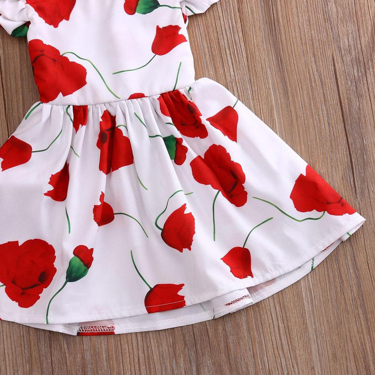 Baby Girl Floral Printed Dress in Red Rose For Girls.