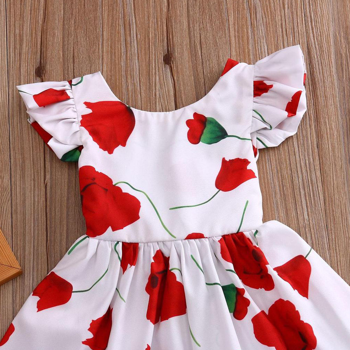 Baby Girl Floral Printed Dress in Red Rose For Girls.