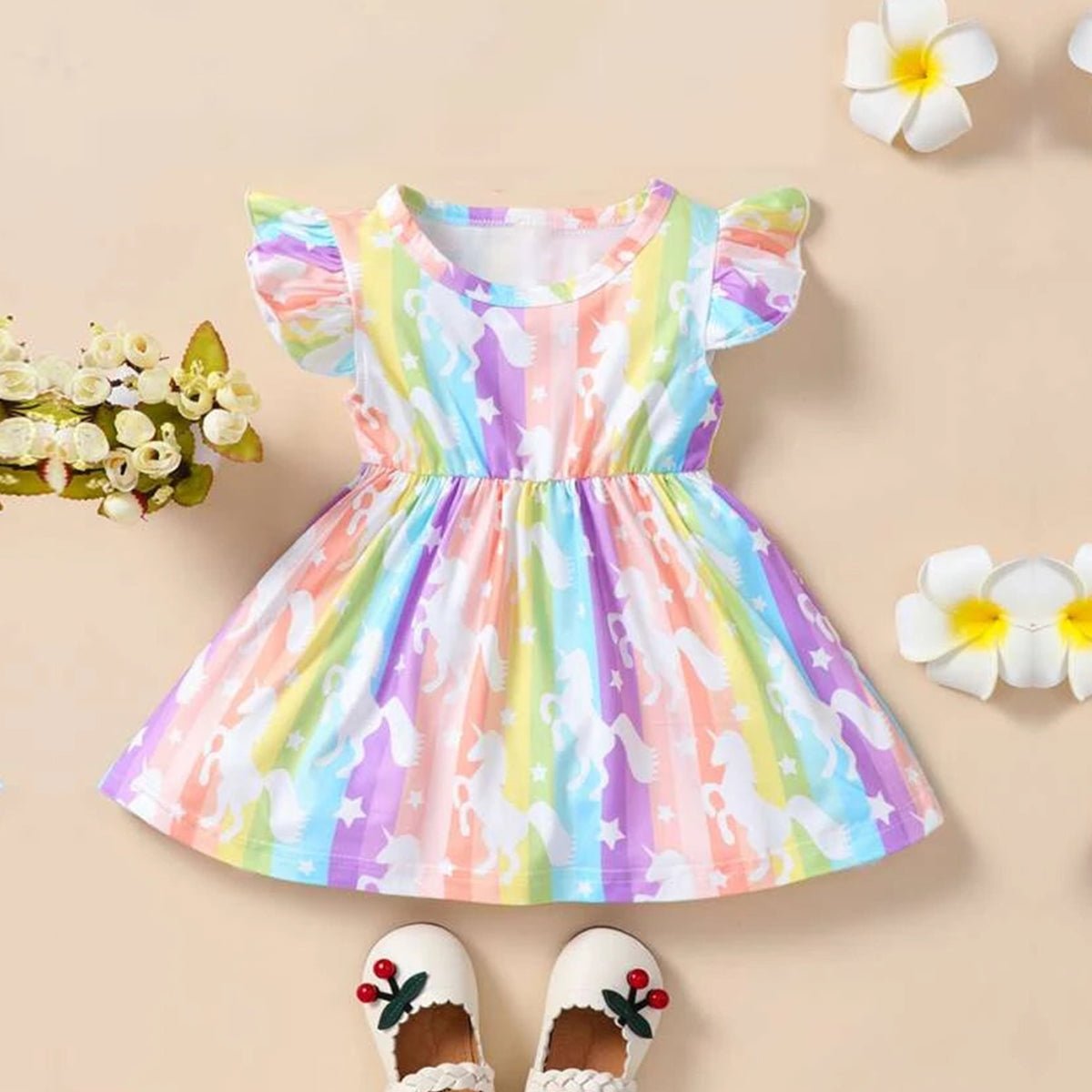 Baby Girl StylishYellow Lining & Multi Horse Tunic Dress (Combo Pack Of 2) Pack for Baby Girls..