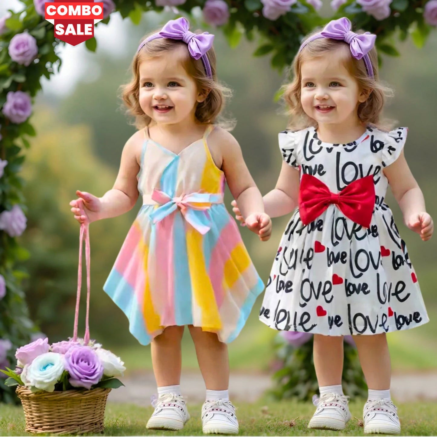 Hanky Hem Belted & Love Letter Frocks (Combo Pack Of 2) for Kids.