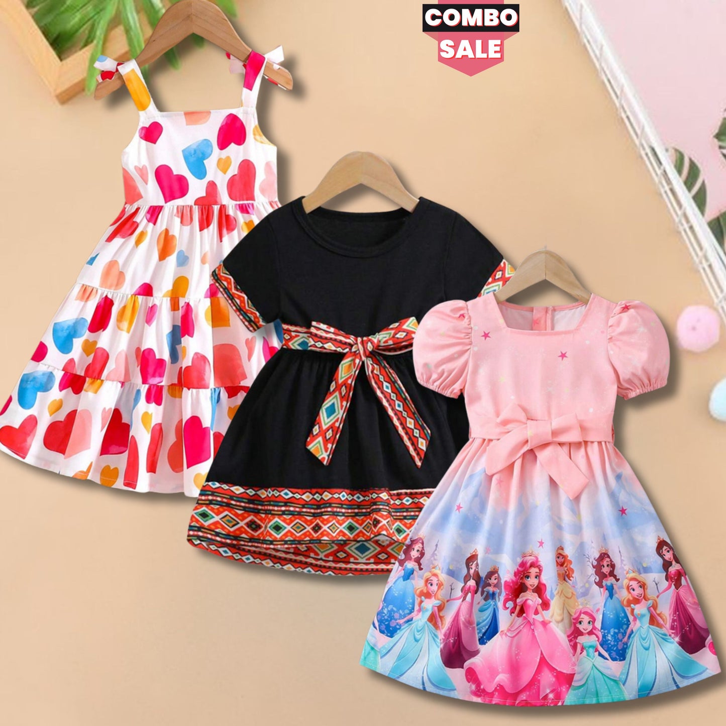 Stylish BabyGirl's Heart & Princess Dresses_Frocks 3 Combo for Kids.
