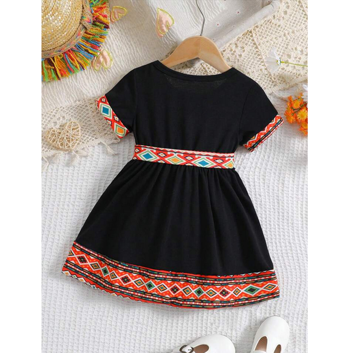 New Fashion Digitally Printed Bohemian Style Casual Mini Dress With Short Sleeves For Baby Girls,