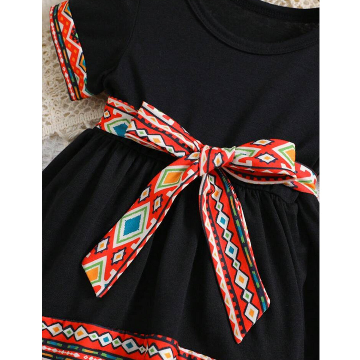 New Fashion Digitally Printed Bohemian Style Casual Mini Dress With Short Sleeves For Baby Girls,