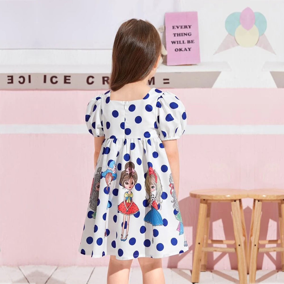 Venutaloza Young Girl & Polka Dot Deginer Print Puff Sleeve Dress For Girl's.