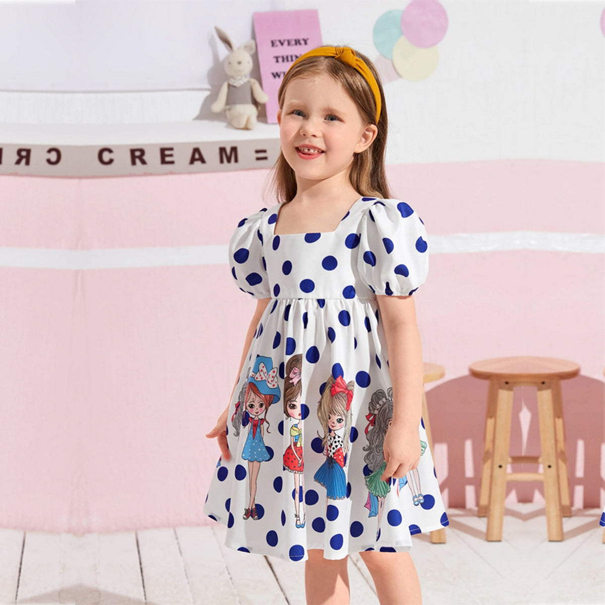 Venutaloza Young Girl & Polka Dot Deginer Print Puff Sleeve Dress For Girl's.