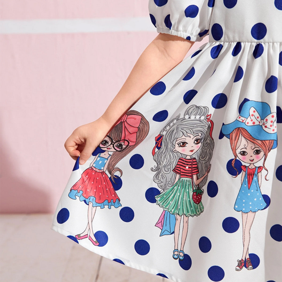 Venutaloza Young Girl & Polka Dot Deginer Print Puff Sleeve Dress For Girl's.