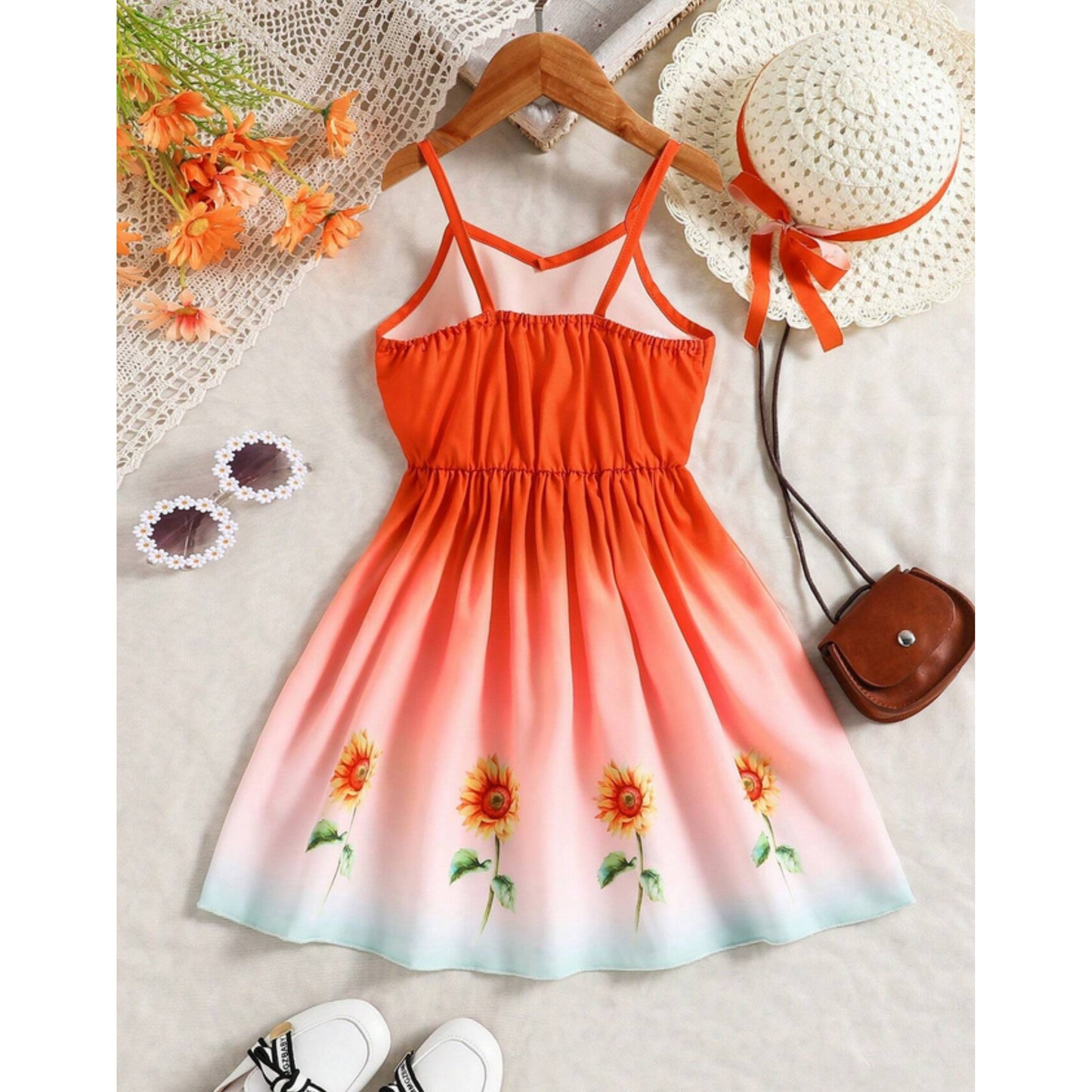 Princess Toddler Girls Floral Print Ombre Cami Dress.