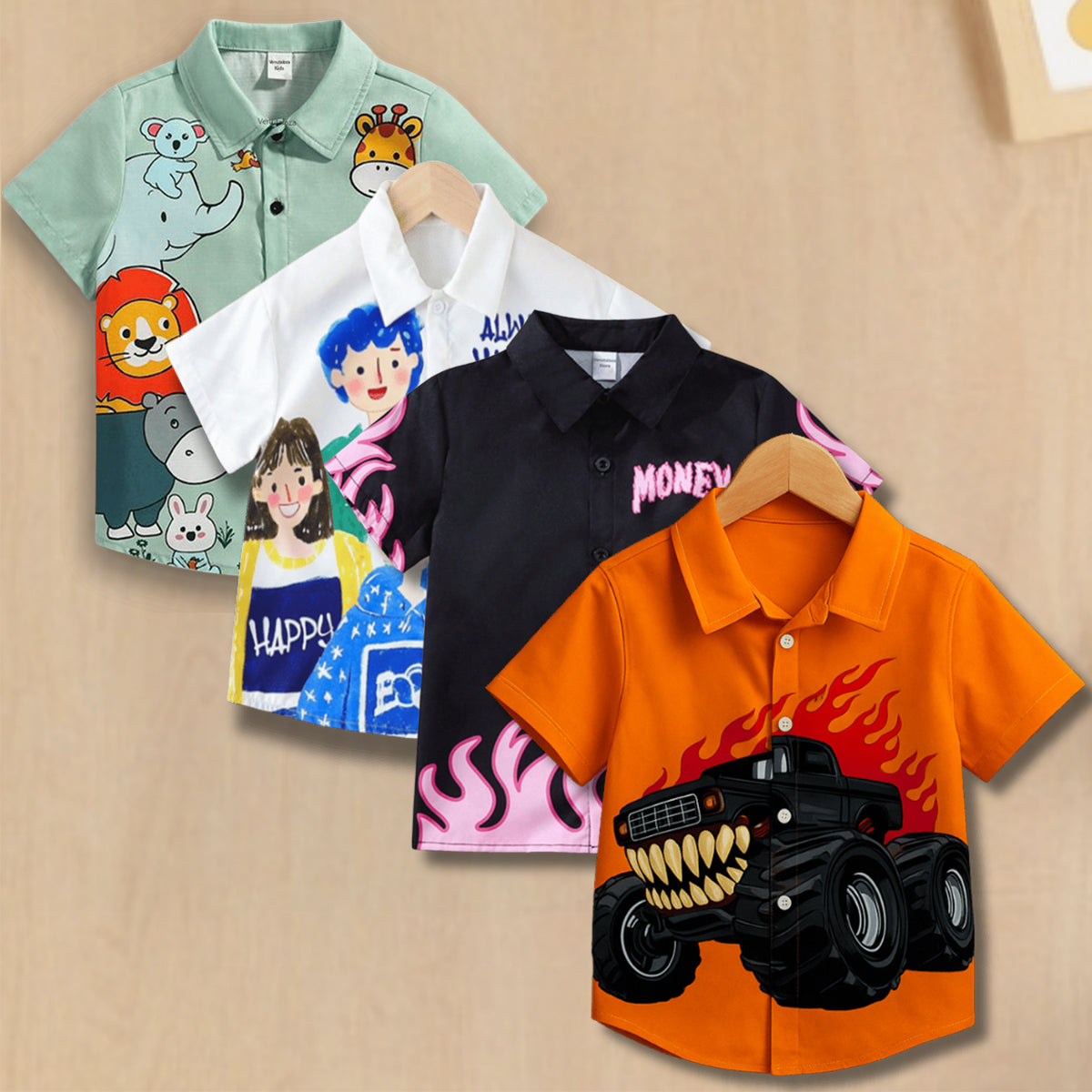 Venutaloza Stylish Designer Button Front (Combo pack For 4) Shirt For Boy.