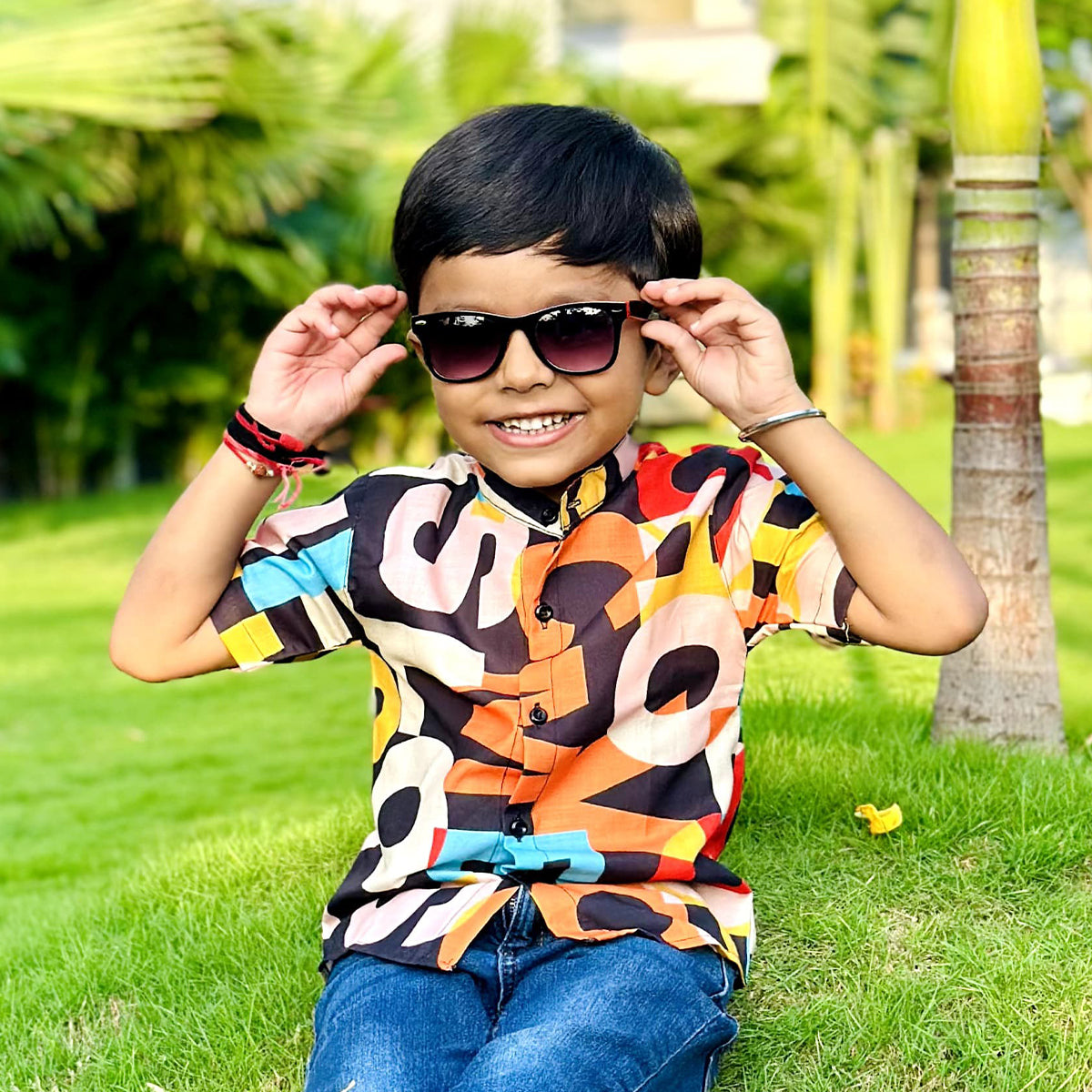 Venutaloza Letters Designer Print Button Front Shirt For Boy.