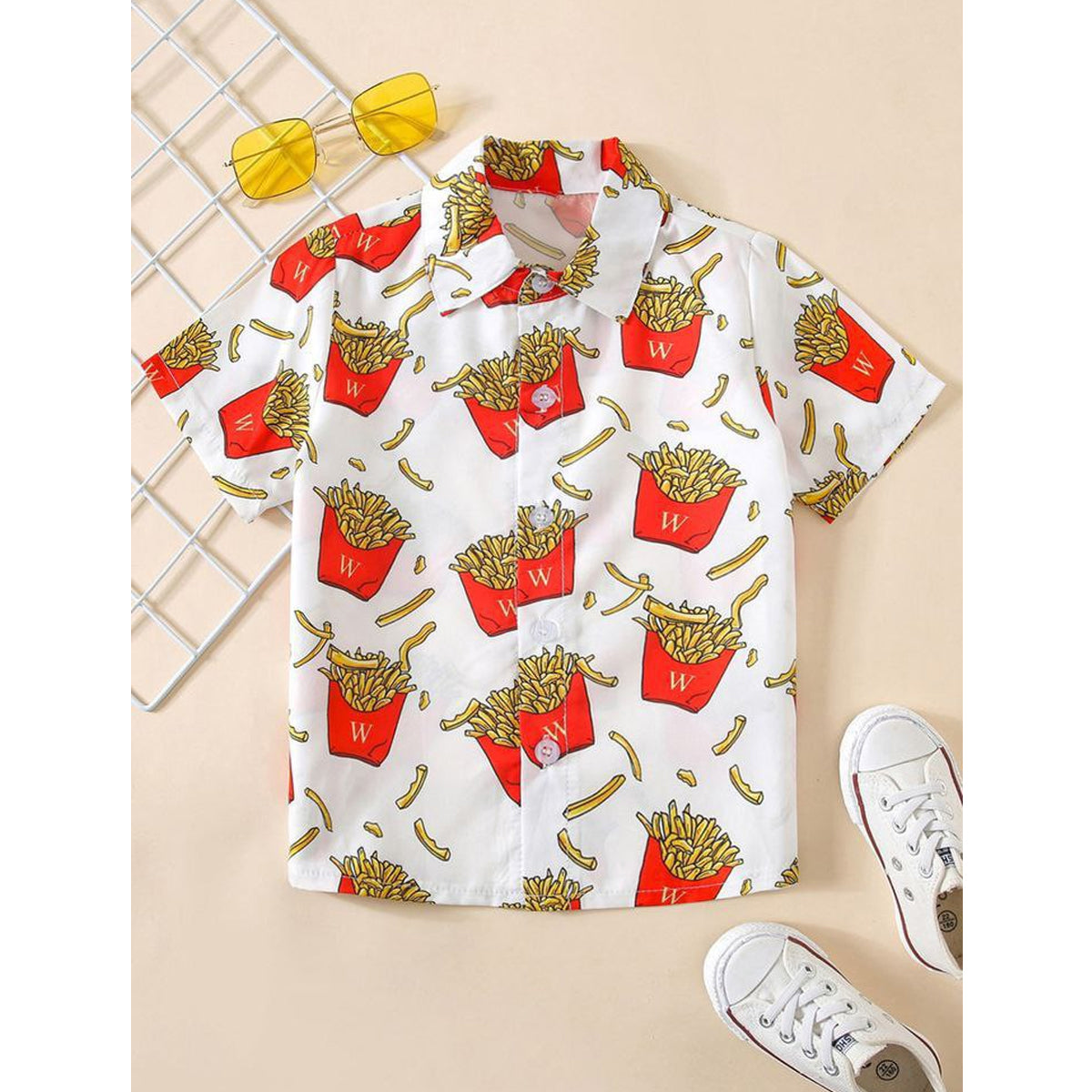 Venutaloza Fries Multi Print Button Front Shirt For Boy.