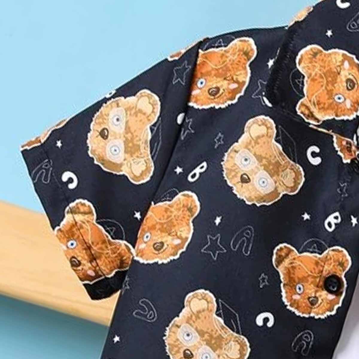 Venutaloza Bear Designer Print Button Front Shirt For Boys.
