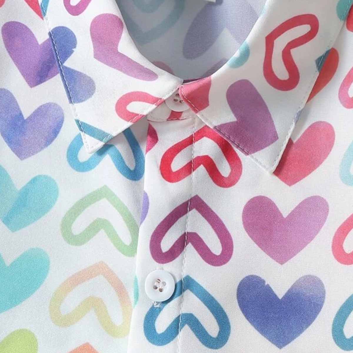 Venutaloza Allover Heart Designer Print Button Front Shirt For Unisex.