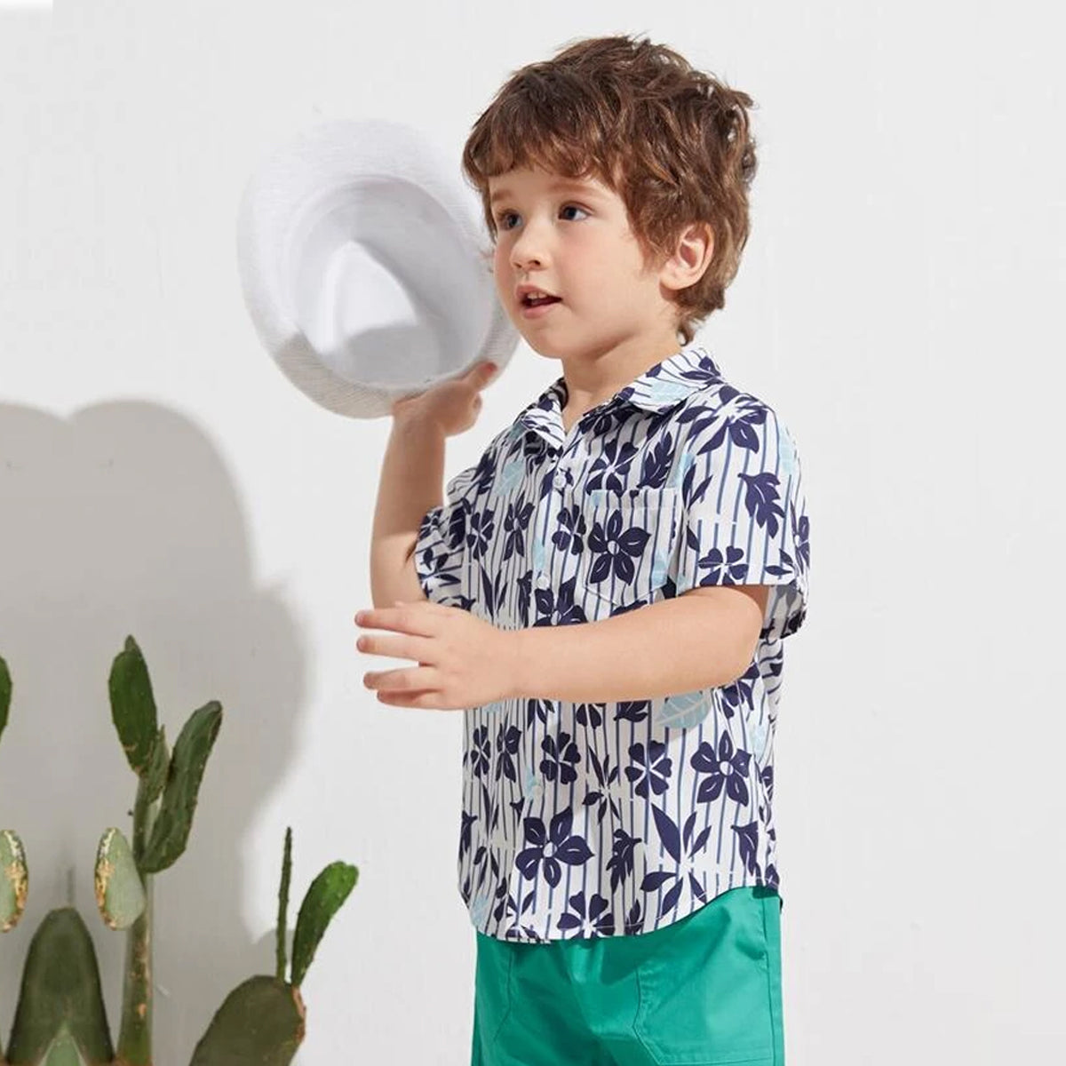 VENUTALOZA Toddler Boy Tropical Designer Button Front Shirt For Boy.