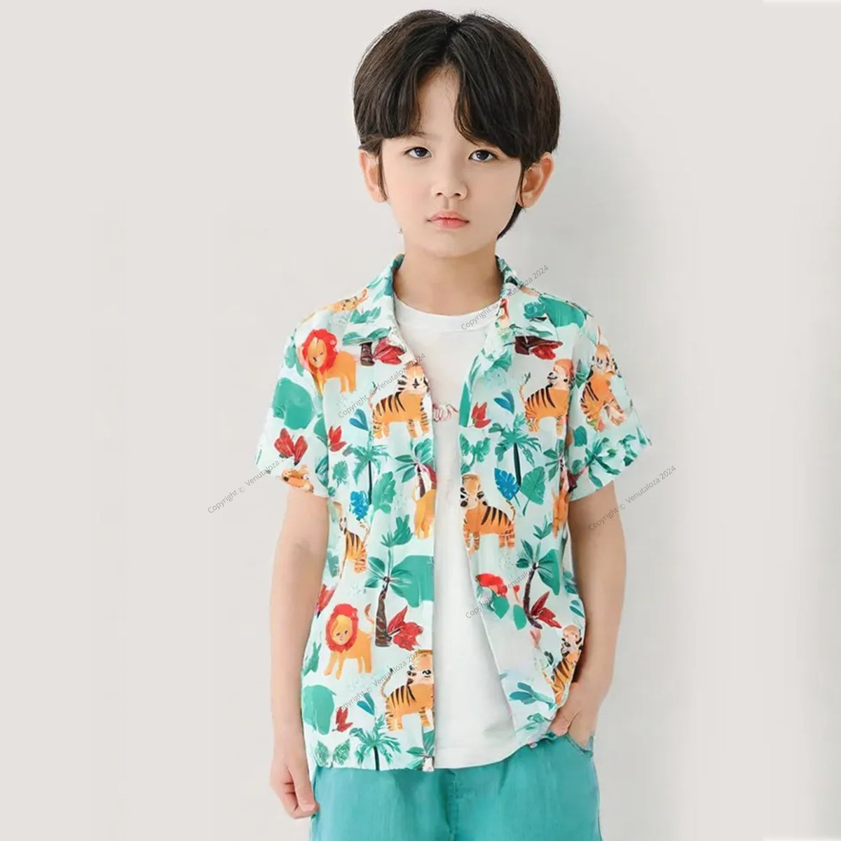 Venutaloza Boy's Animal Colorfull Designer Button Front Shirt For Boy.