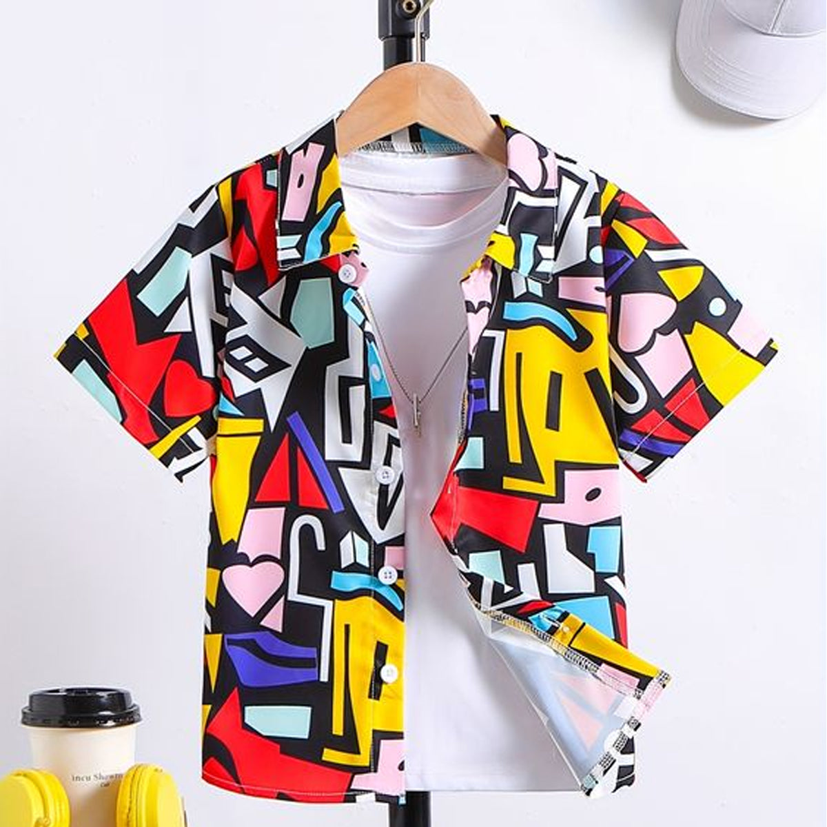 Venutaloza Boy's Sunshine Geo Print Short Sleeve Shirt For Boy's.