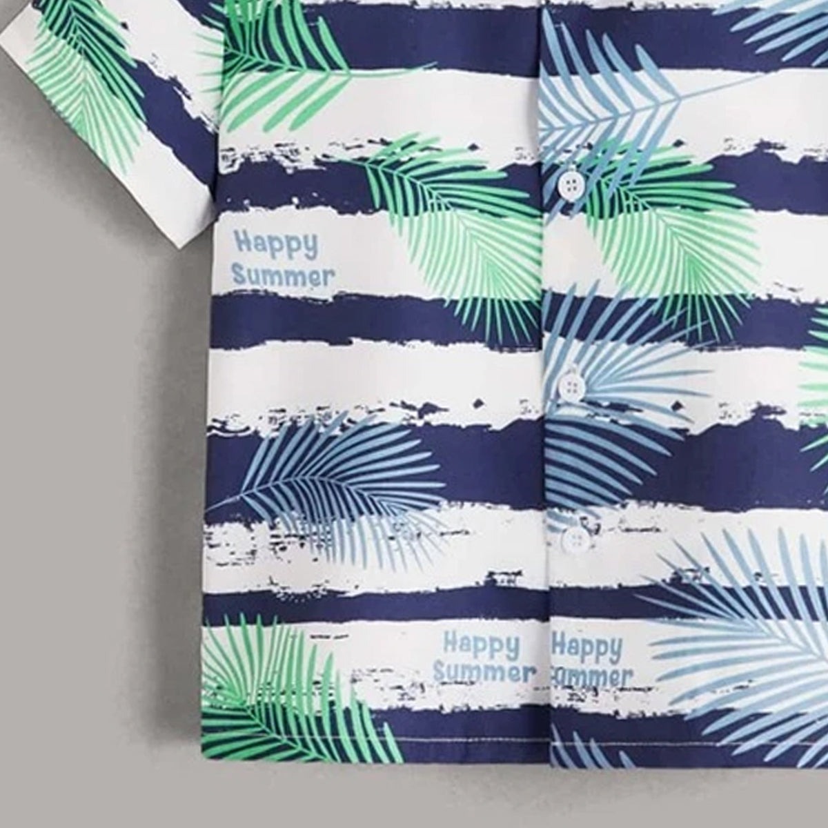 Venutaloza Boy's Striped & Tropicals Border Print Short Sleeve Shirt For Boy.