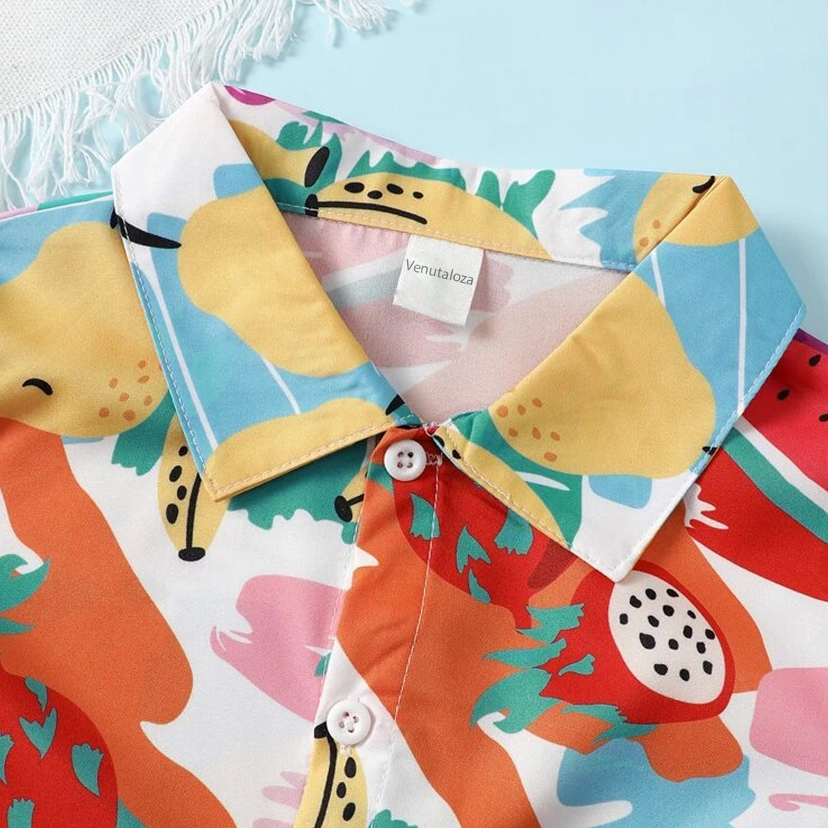 Venutaloza Boy's Graphic Fruit's Print Short Sleeve Shirt For Boy.