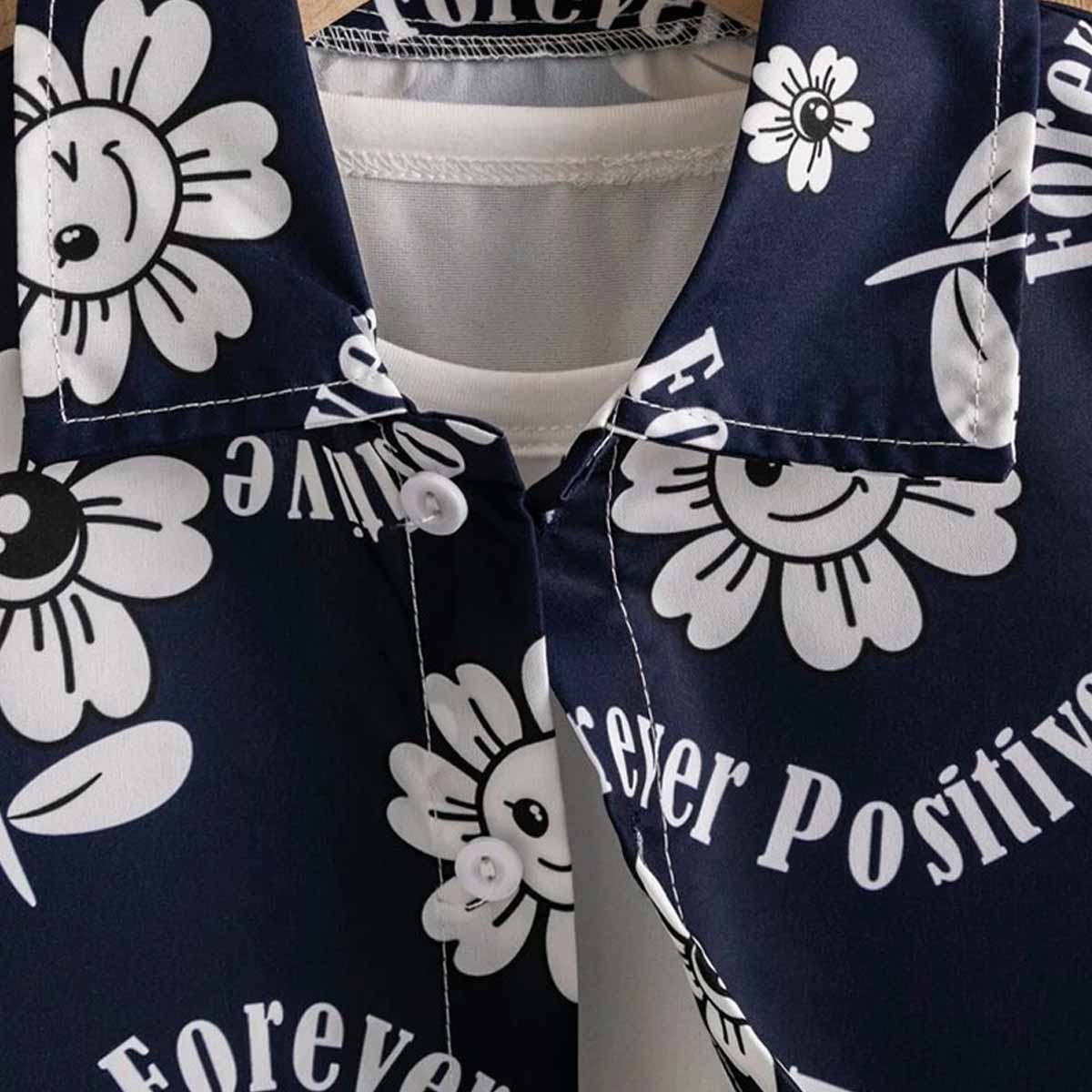 Venutaloza Boys Floral & Letters Designer Button Front Shirt For Boy.