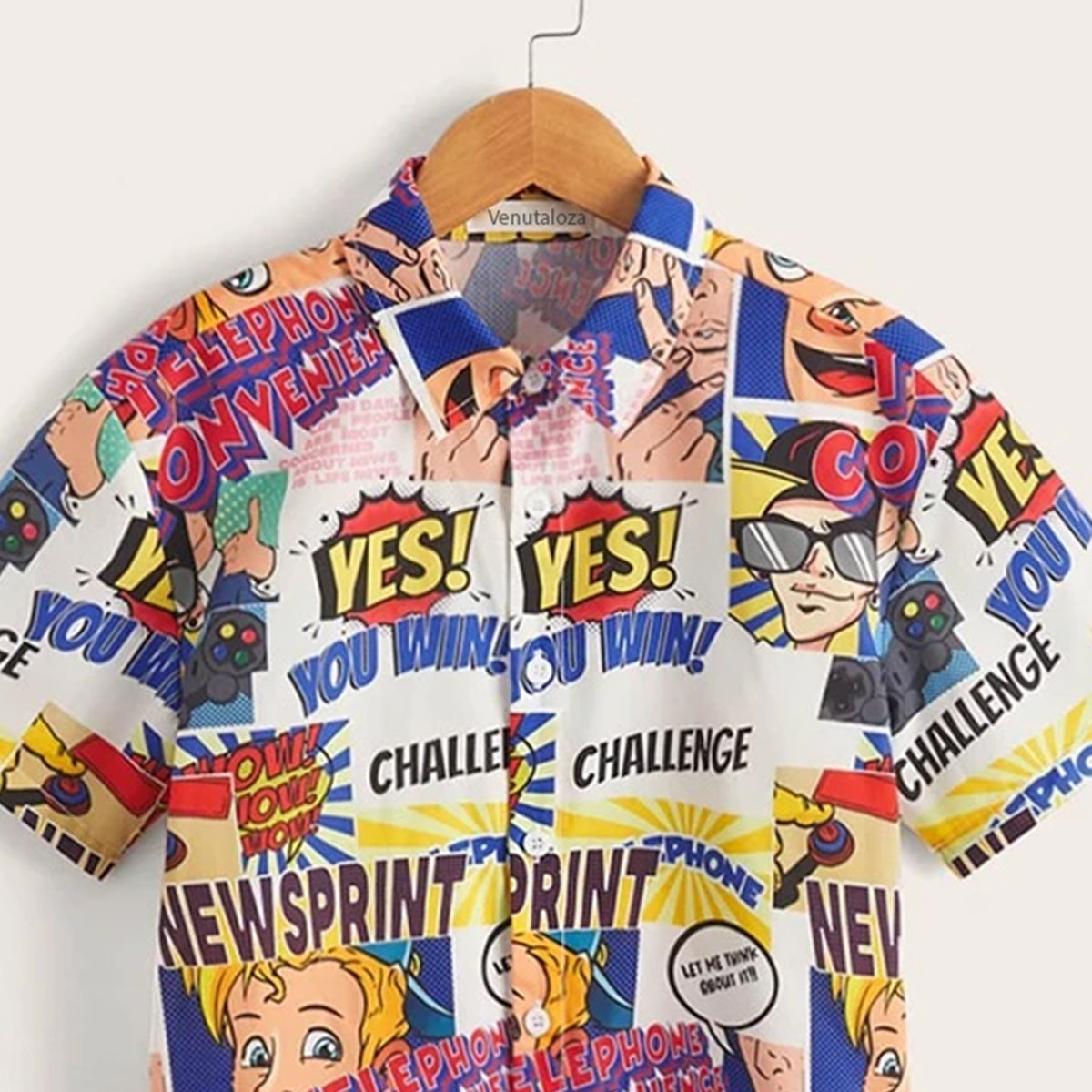 Venutaloza Toddler Boys Pop Art Letters print Graphic & Button Front Shirt For Boy.
