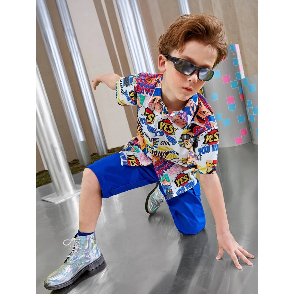 VENUTALOZA Toddler Boys Pop Art print Graphic & Button Front Shirt For Boy.