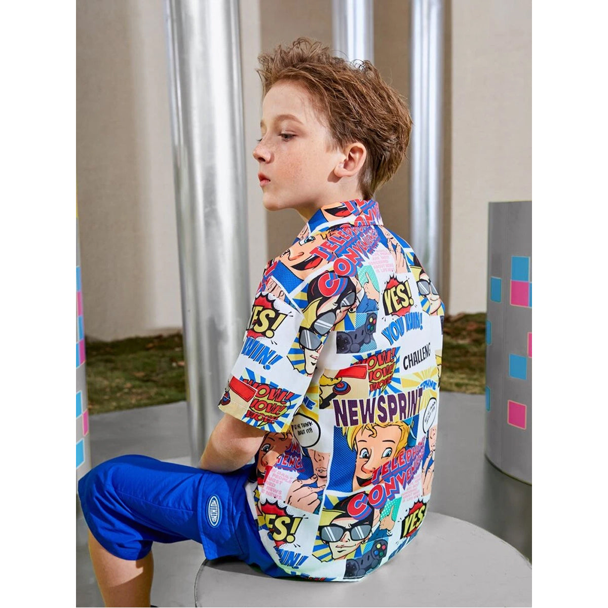 VENUTALOZA Toddler Boys Pop Art print Graphic & Button Front Shirt For Boy.