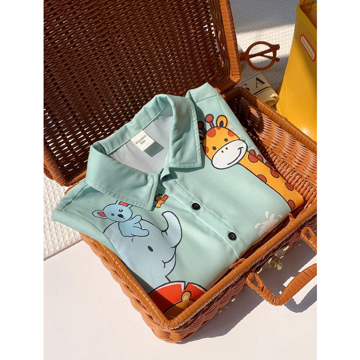 Venutaloza Animal's Turn Down Short Sleeve Shirt For Girls.