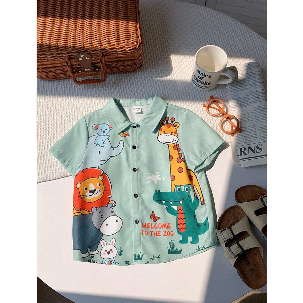 Venutaloza Animal's Turn Down Short Sleeve Shirt For Girls.