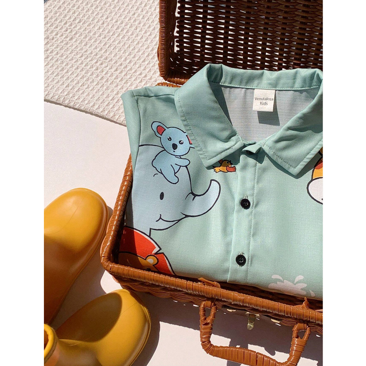 Venutaloza Kids Animal Turn Down Short Sleeve Shirt For Boy.