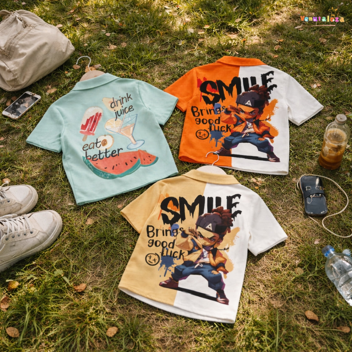 Venutaloza Cartoon Ninja & Letters Designer (Combo Pack Of 3) Shirt For Unisex.