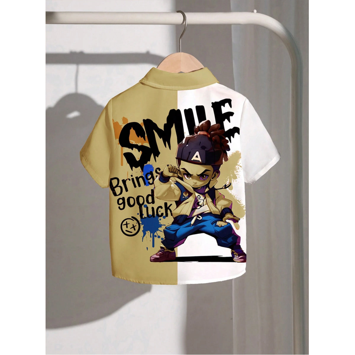 Venutaloza Cartoon Characte Smile Letter Casual Shirt For Boy.