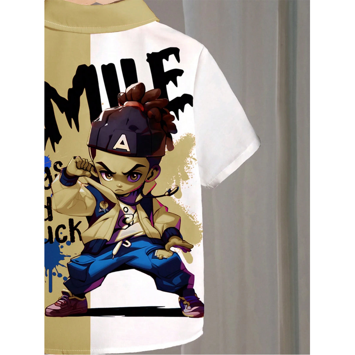 Venutaloza Cartoon Characte Smile Letter Casual Shirt For Boy.