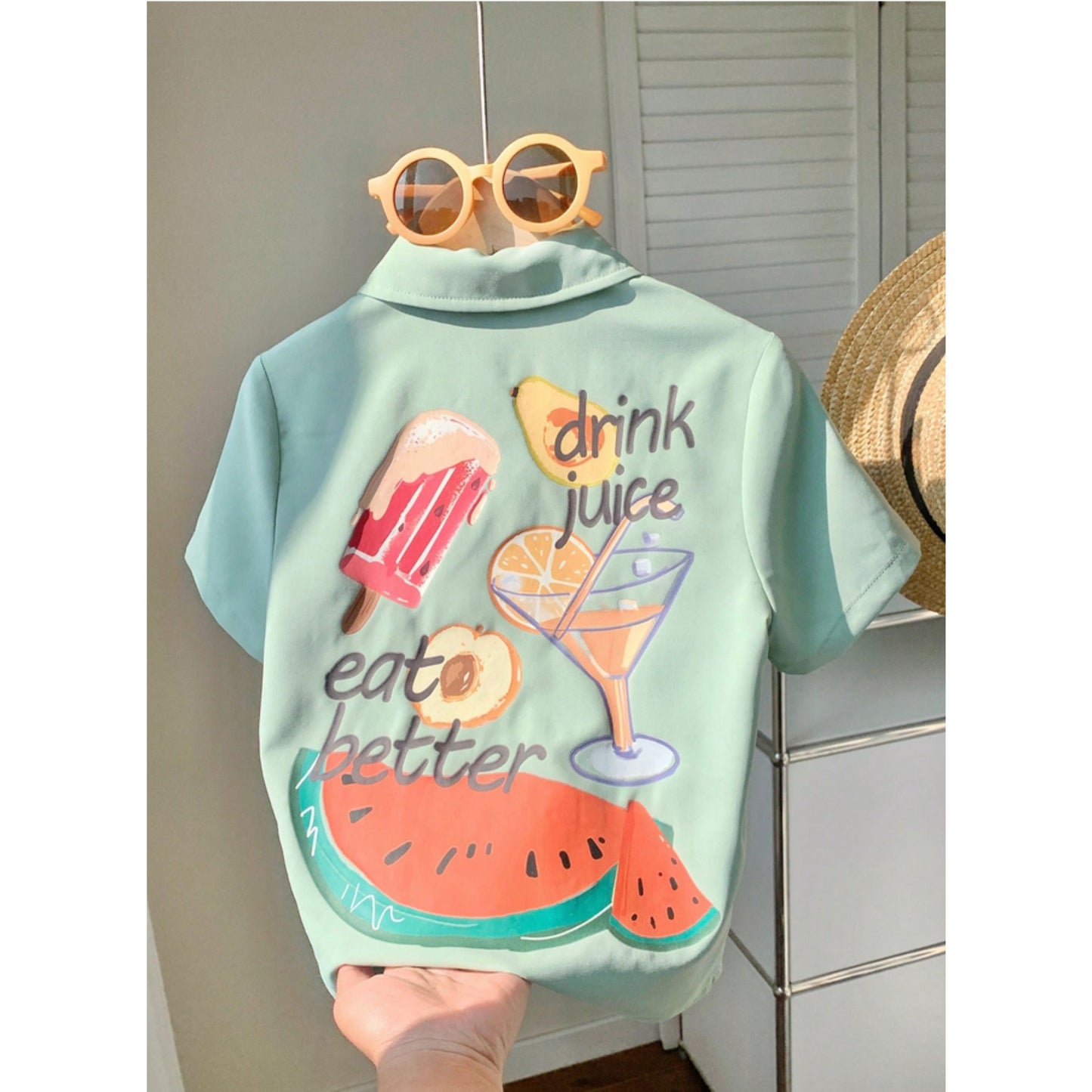 Venutaloza Kids Casual Fruits & Juice Short Sleeve Shirt For Boy.