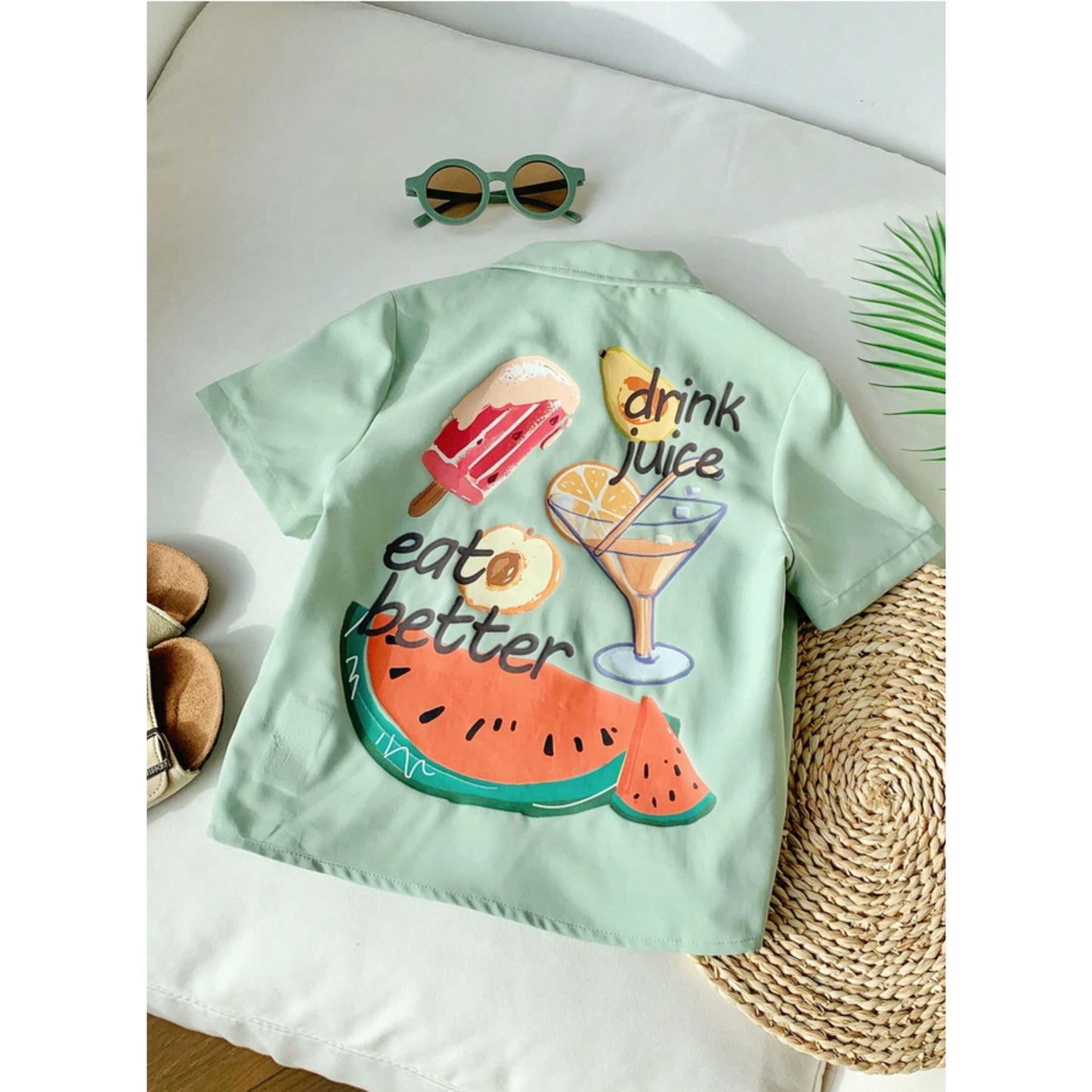 Venutaloza Kids Casual Fruits & Juice Short Sleeve Shirt For Boy.