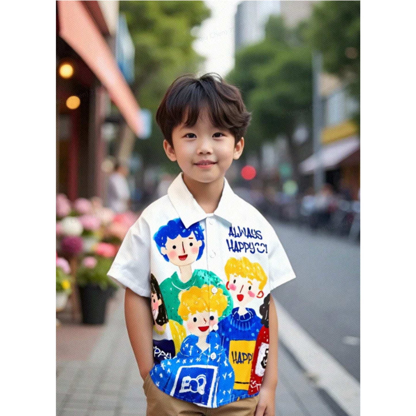 Venutaloza Cartoon Character Letter Print Short Sleeve Casual Shirt For Boy.