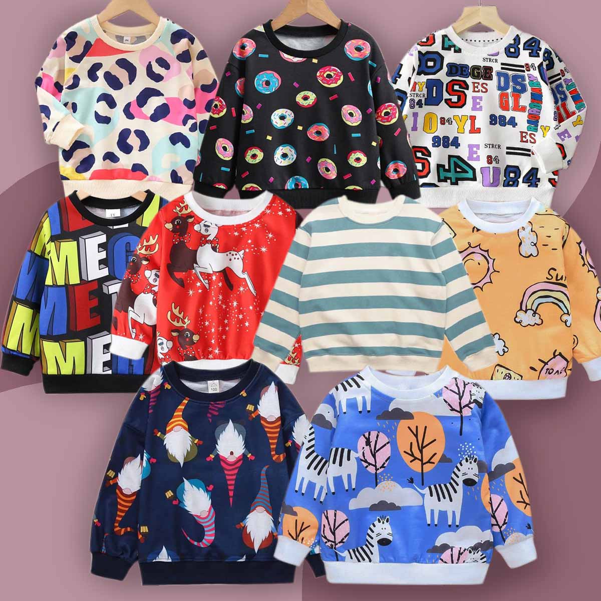 Venutaloza Boy's Full Sleeves Allover Colourful Graphic ((COMBO PACK OF 9 )) T-shirt Striped For Boy's & Girls,