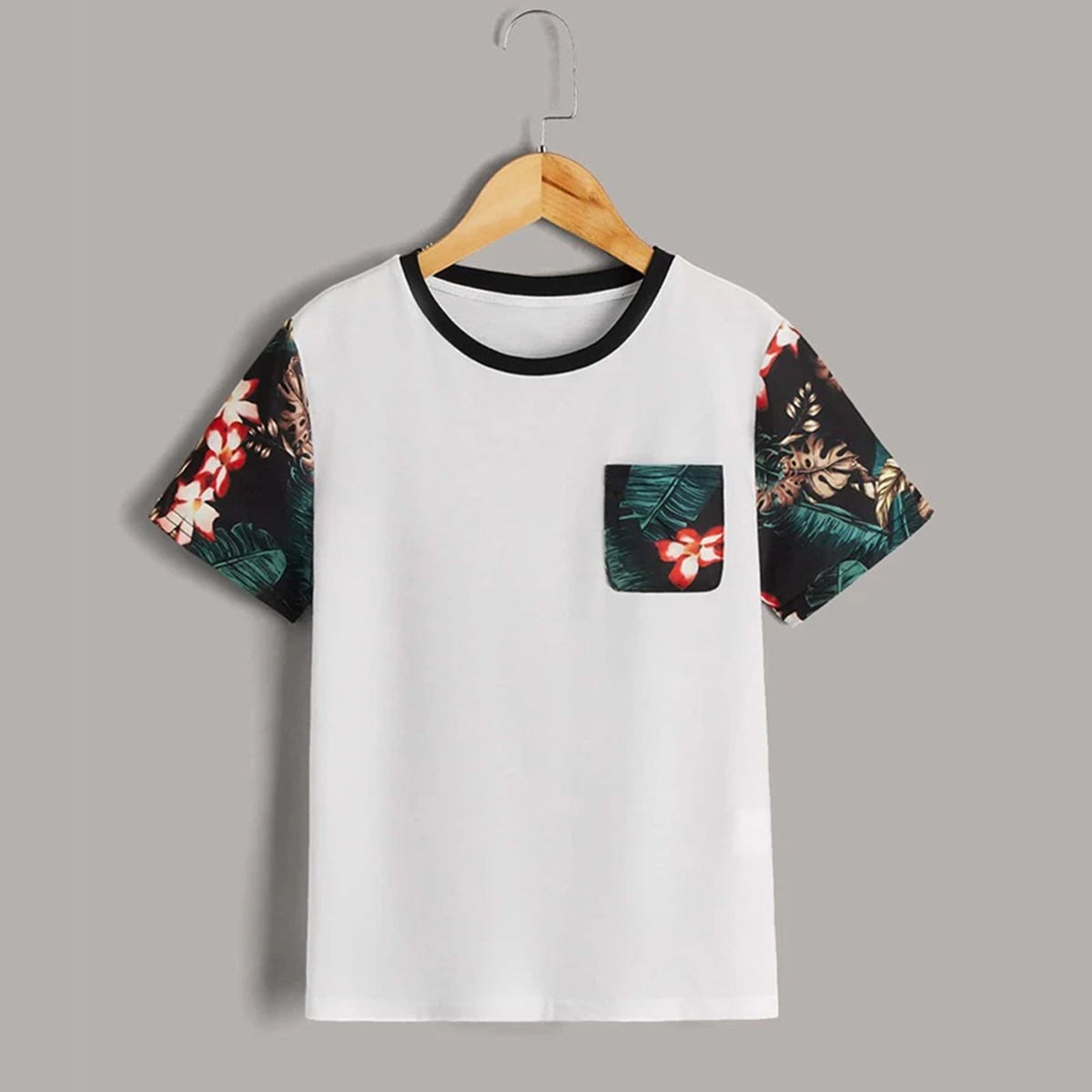 Venutaloza Tropical Print Panel Patch Pocket T-Shirt For Baby Girl's..