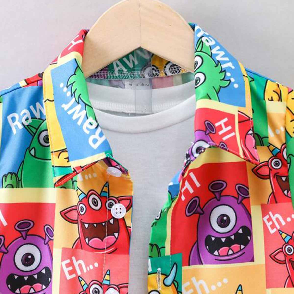 Venutaloza Kids Cartoon Graphic Casual Shirt & Shorts Without tee Two Piece Set.