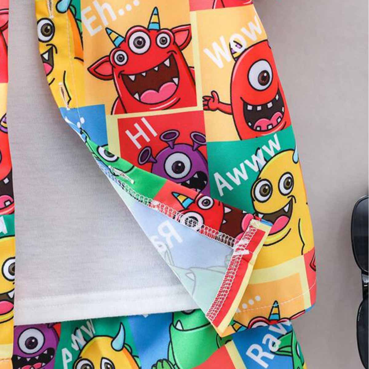 Venutaloza Kids Cartoon Graphic Casual Shirt & Shorts Without tee Two Piece Set.