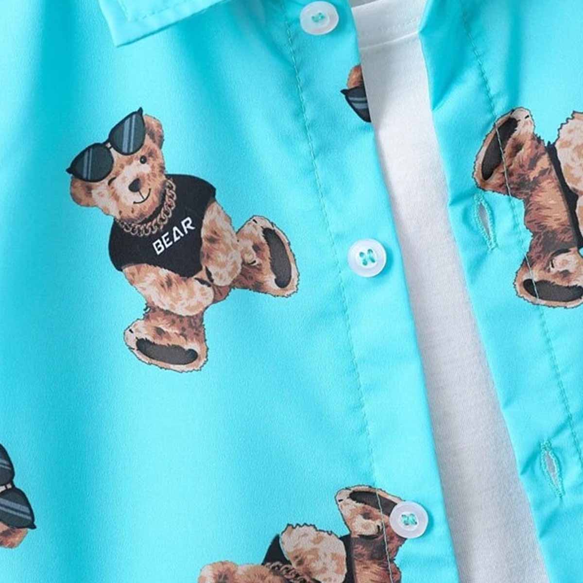 Venutaloza Toddler Boys Bear Graphic Print Shirt & Shorts Without tee Two Piece Set.