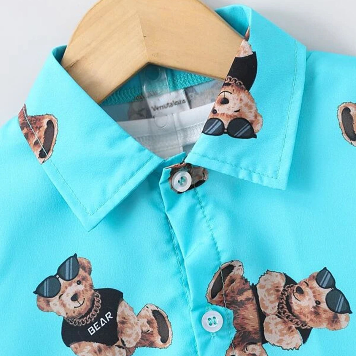 Venutaloza Toddler Boys Bear Graphic Print Shirt & Shorts Without tee Two Piece Set.