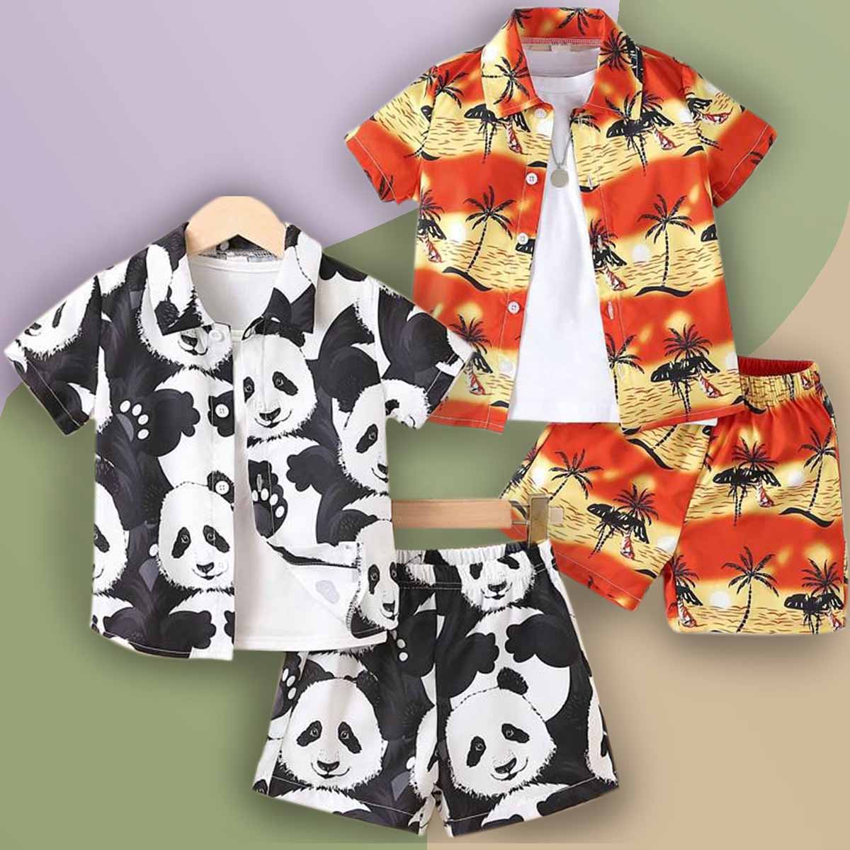 Venutaloza Baby Set Panda & Coconut Tree (Combo Pack Of 2) Shirt & Shorts Without tee Two Piece Set For Boy & Girls.