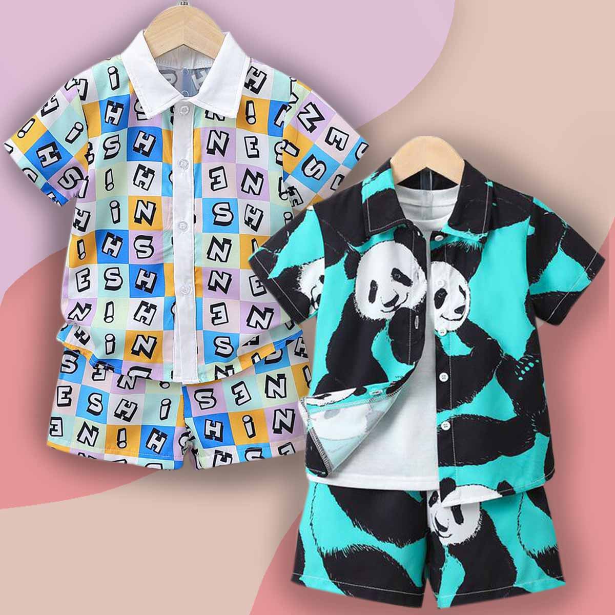 Venutaloza Baby Set Letters & Bear (Combo Pack Of 2) Shirt & Shorts Without tee Two Piece Set For Boy & Girls.
