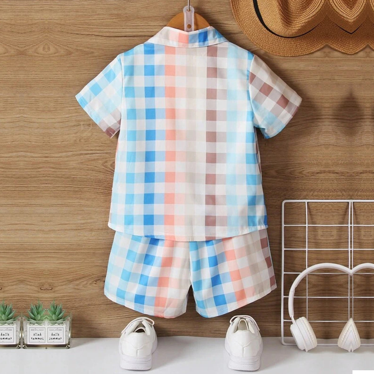 Venutaloza Baby Set Florals & Sunshine Plaid Turn Down Collar (Combo Pack Of 2) Shirt & Shorts Without tee Two Piece Set For Boy & Girls.