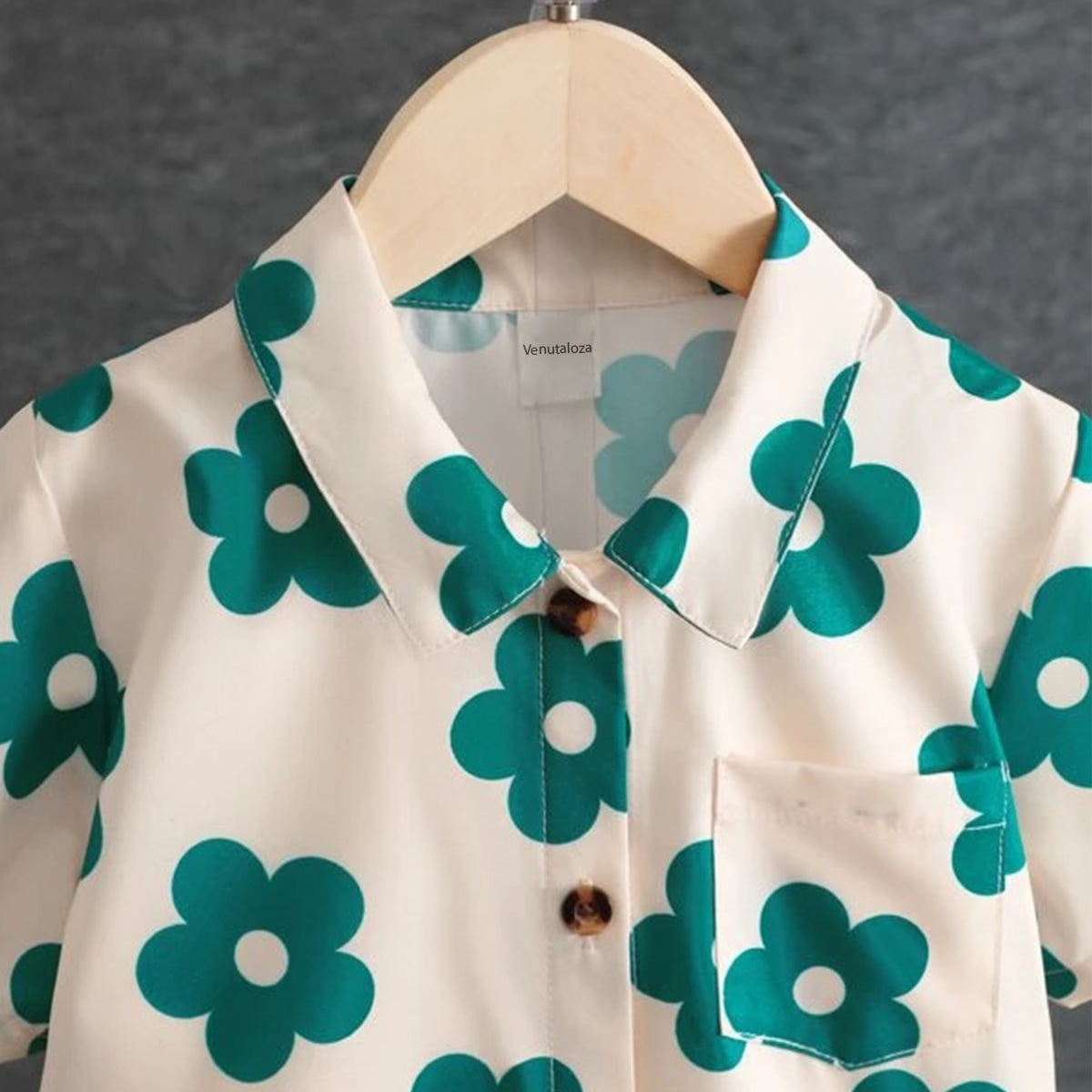 Venutaloza kids Sunshine Young Boy Casual Flower Short Sleeve Button Down Shirt & Shorts Without tee Two Piece Set.