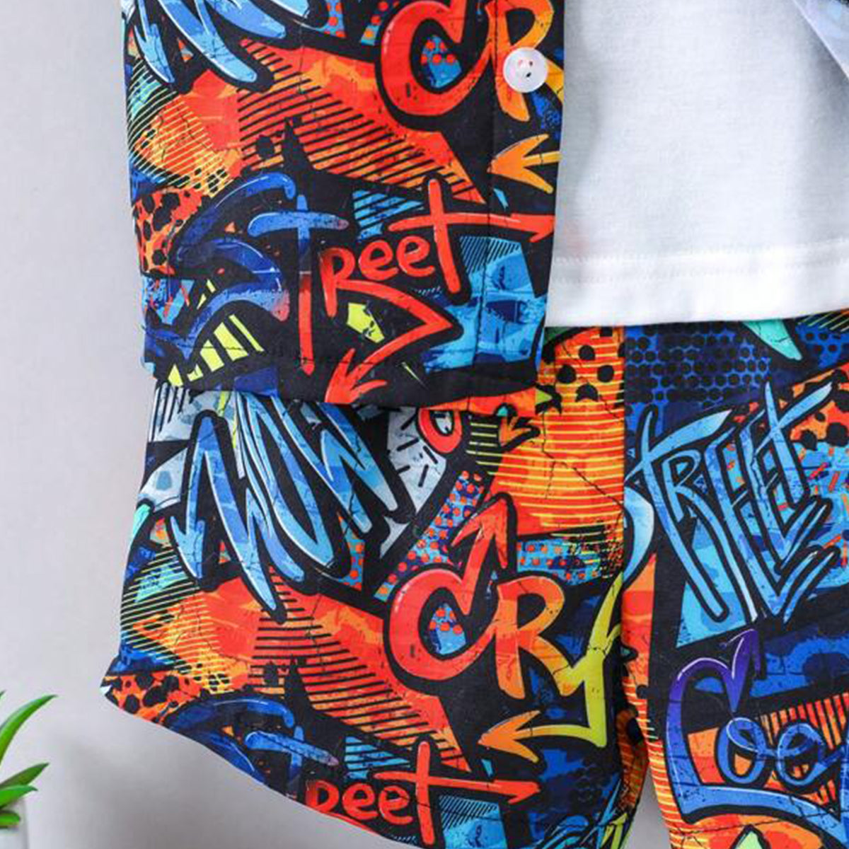 Venutaloza Toddler Boys Letters Graphic Allover Shirt & Shorts Without tee Two Piece Set.