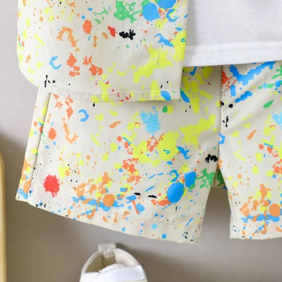Venutaloza Kids Apricot-Colored Casual Printed Shirt & Shorts Without tee Two Piece Set.