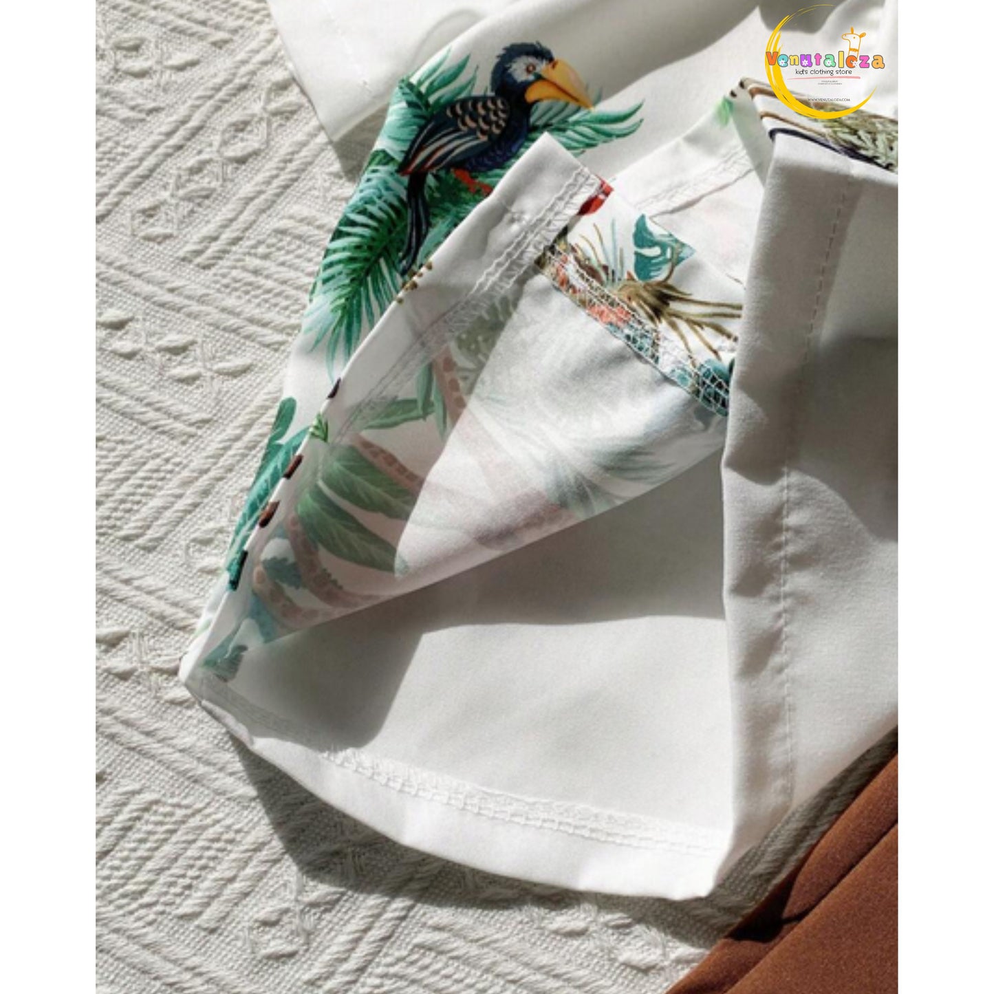 Venutaloza Boy's Animal Jungle Short Sleeve Shirt And Shorts Two Piece Set.